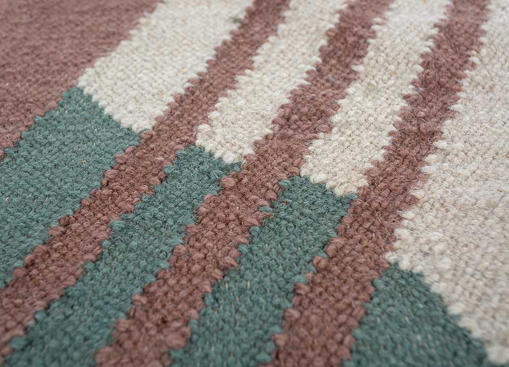 checkers blue wool flat weaves Rug - CloseUp