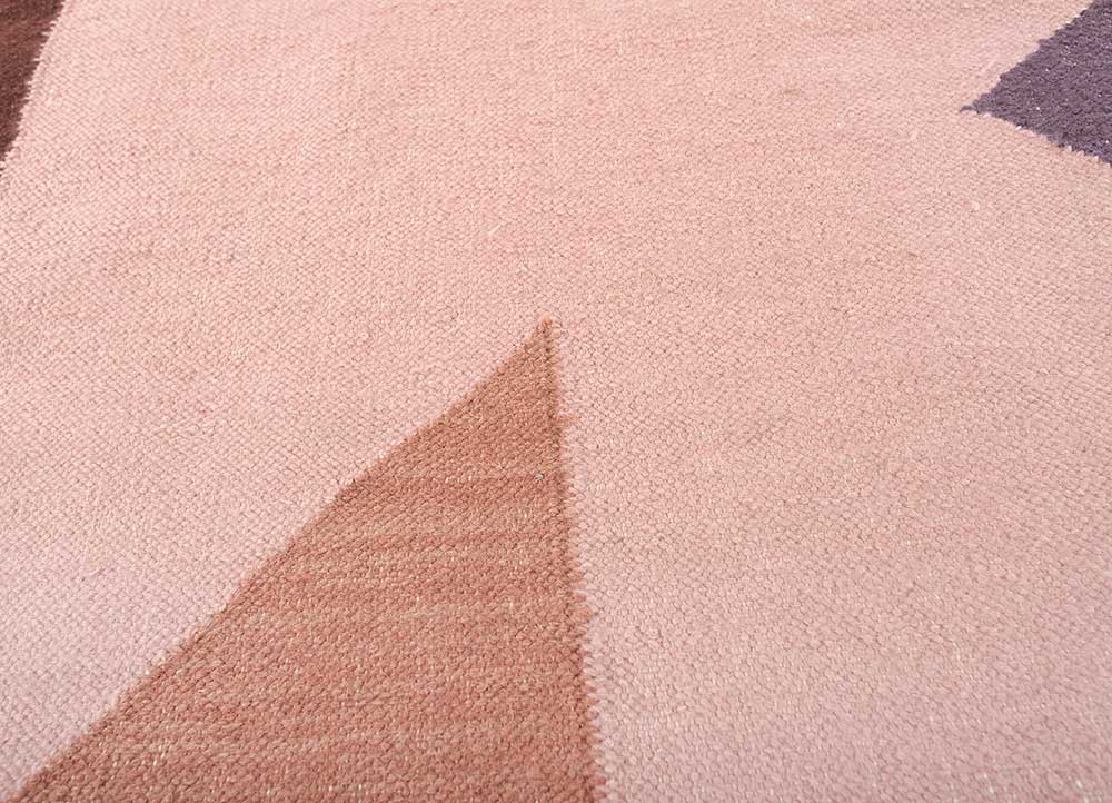 checkers pink and purple wool flat weaves Rug - CloseUp