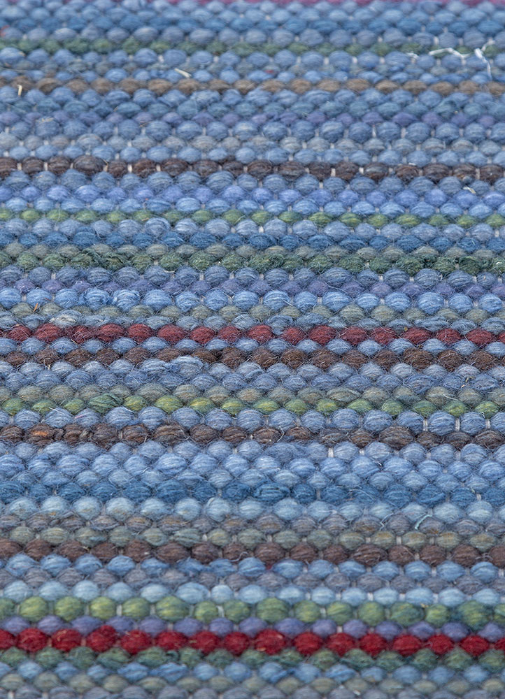 abrash blue wool flat weaves Rug - CloseUp