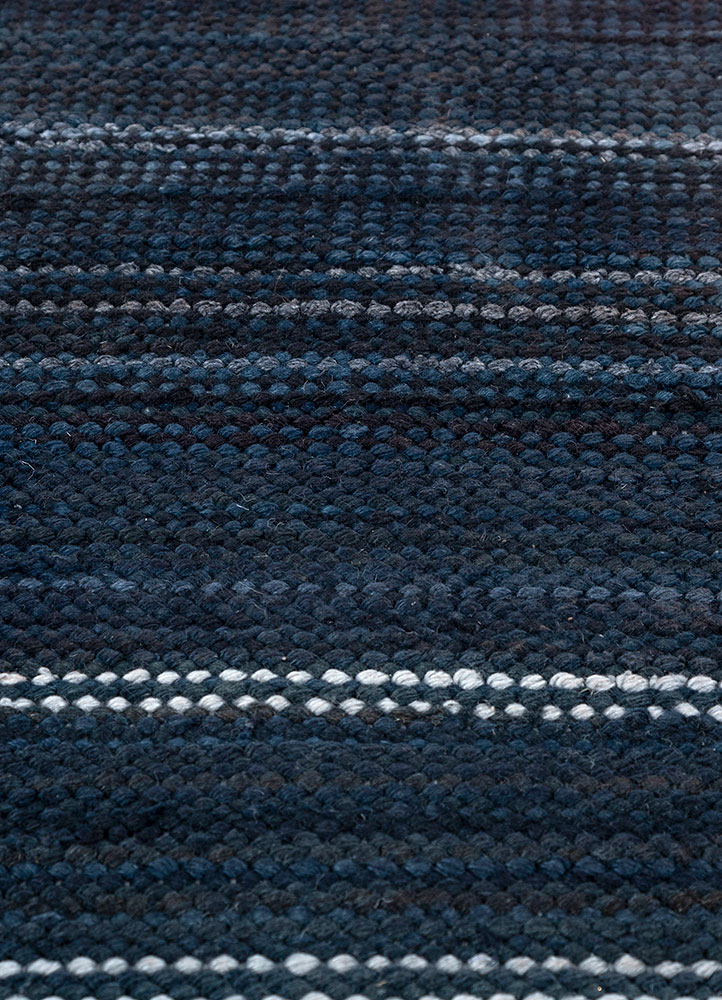 abrash blue wool flat weaves Rug - CloseUp