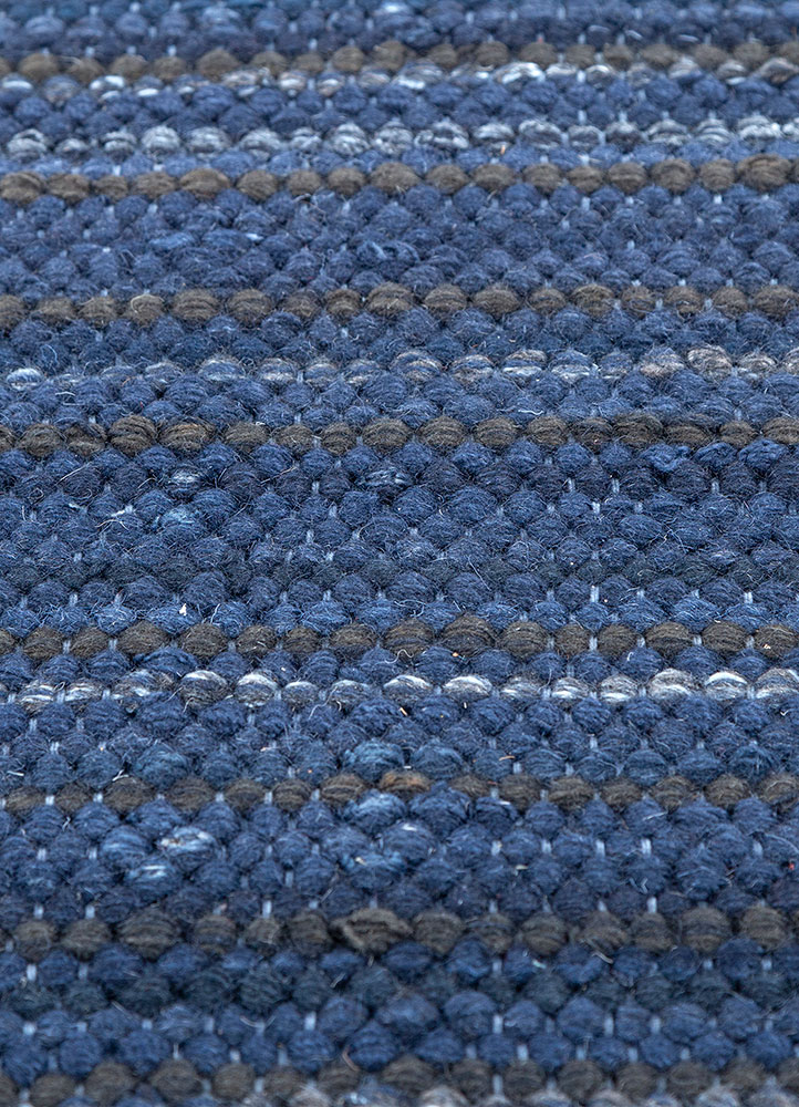 abrash blue wool flat weaves Rug - CloseUp