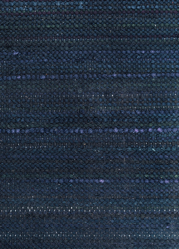 abrash blue wool flat weaves Rug - CloseUp