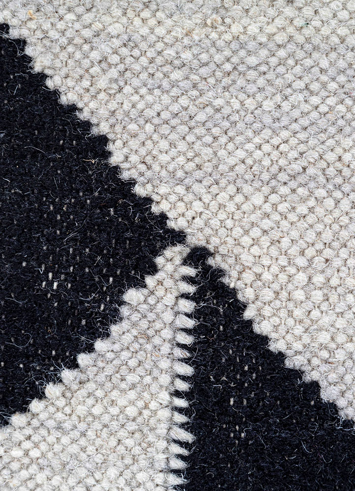 checkers blue wool flat weaves Rug - CloseUp