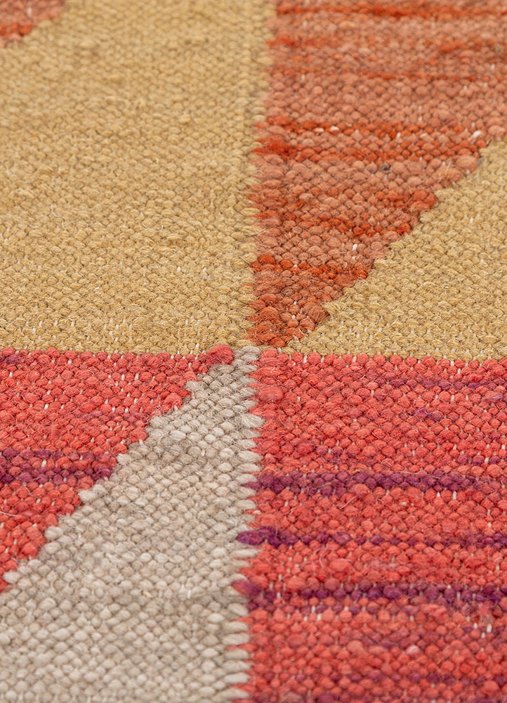 checkers beige and brown wool flat weaves Rug - CloseUp