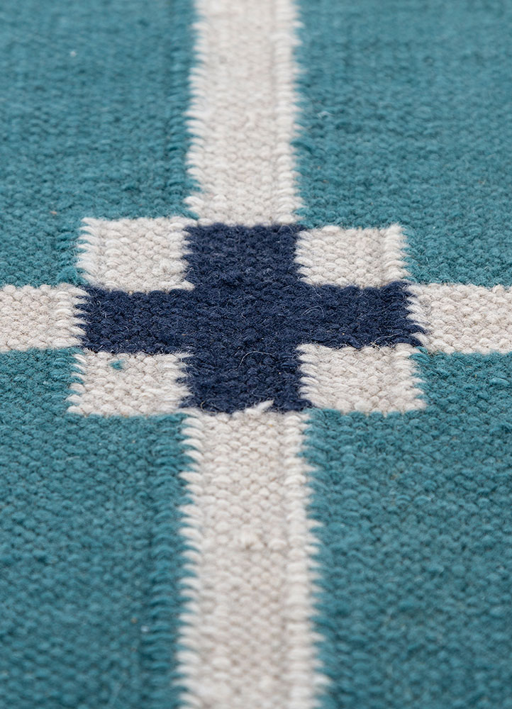 alhambra blue wool flat weaves Rug - CloseUp
