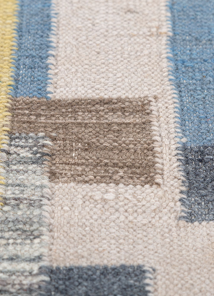 checkers blue wool flat weaves Rug - CloseUp