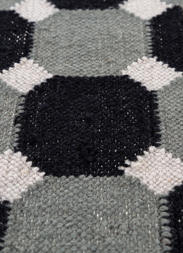 alhambra grey and black wool flat weaves Rug - CloseUp