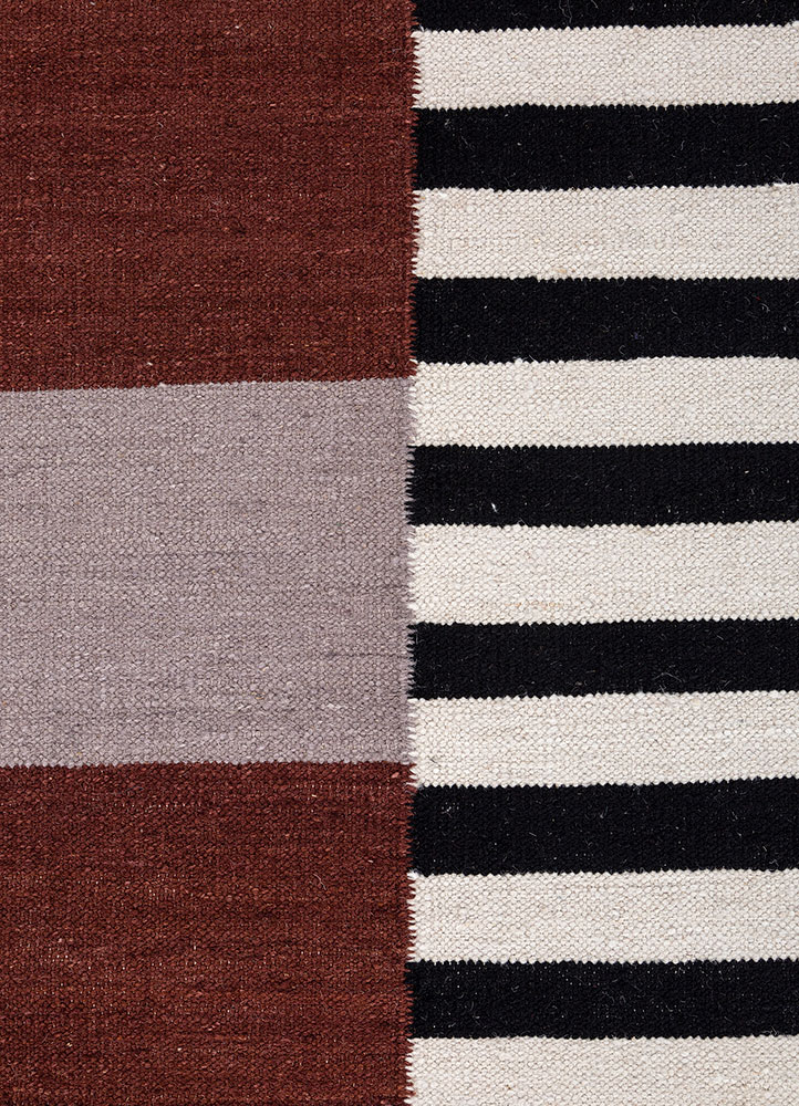 checkers red and orange wool flat weaves Rug - CloseUp