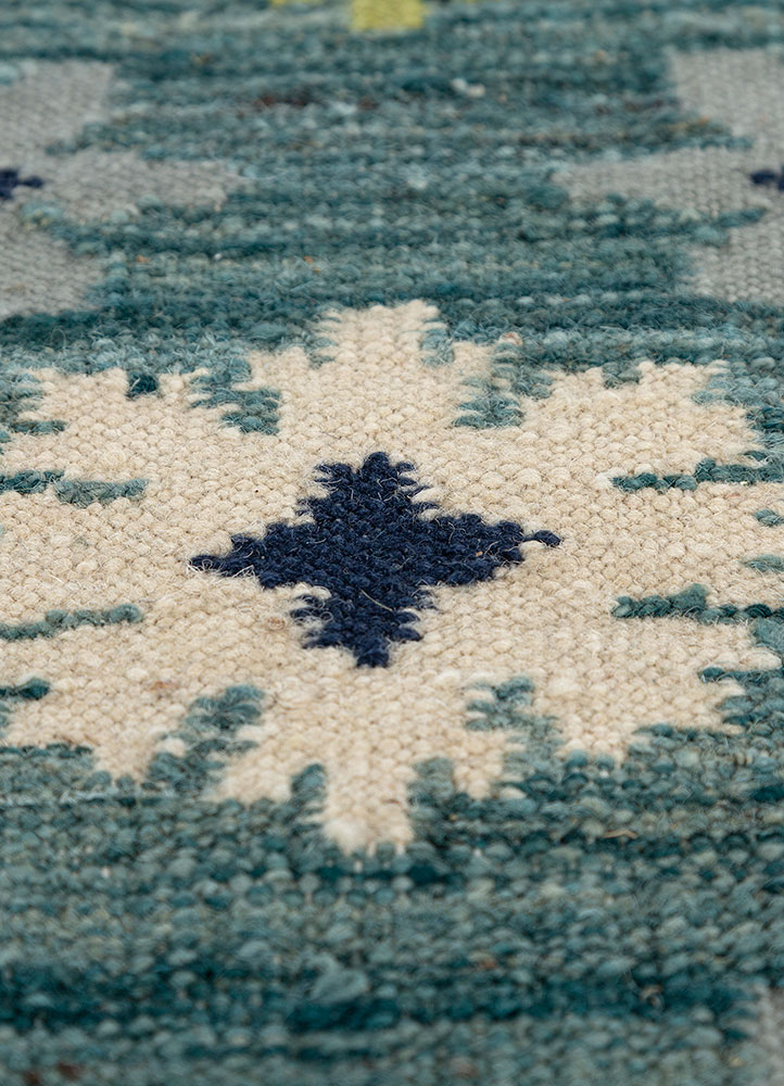 alhambra blue wool flat weaves Rug - CloseUp