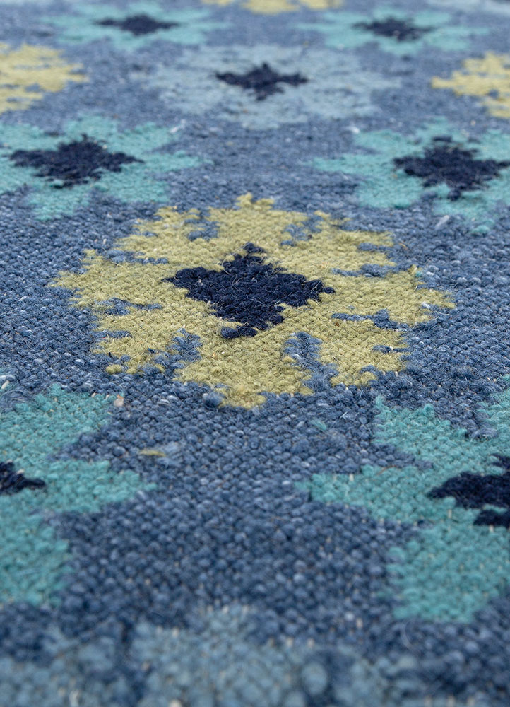 alhambra blue wool flat weaves Rug - CloseUp