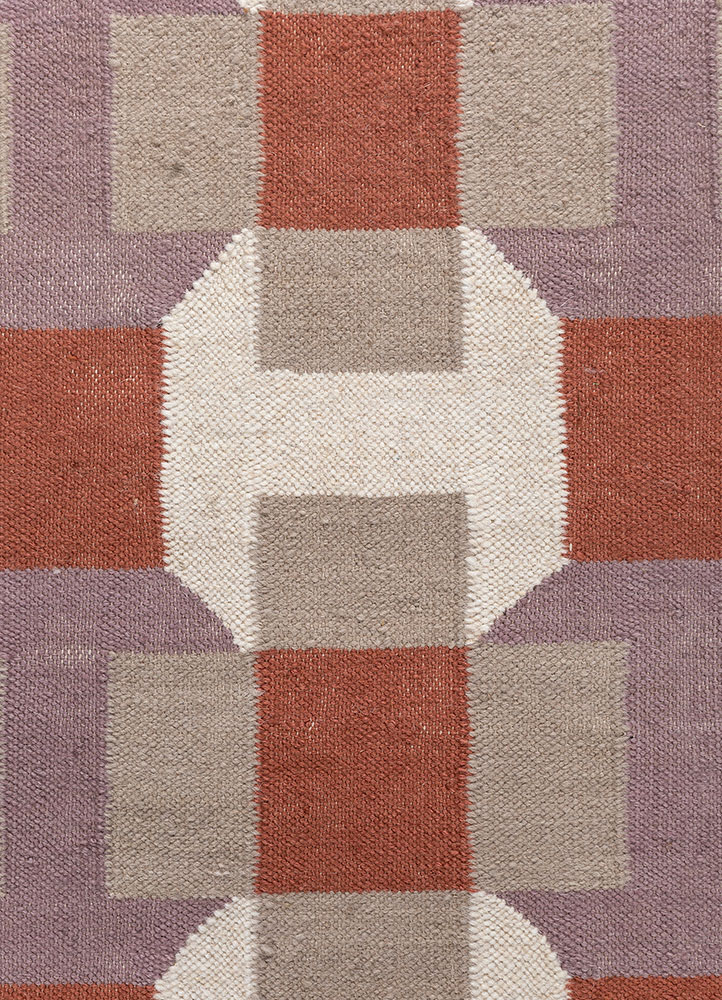 checkers beige and brown wool flat weaves Rug - CloseUp