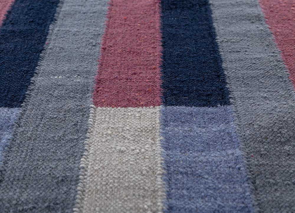checkers blue wool flat weaves Rug - CloseUp