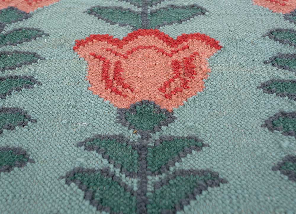 orenda blue wool flat weaves Rug - CloseUp