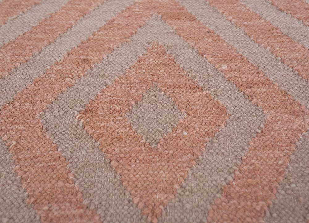 checkers red and orange wool flat weaves Rug - CloseUp