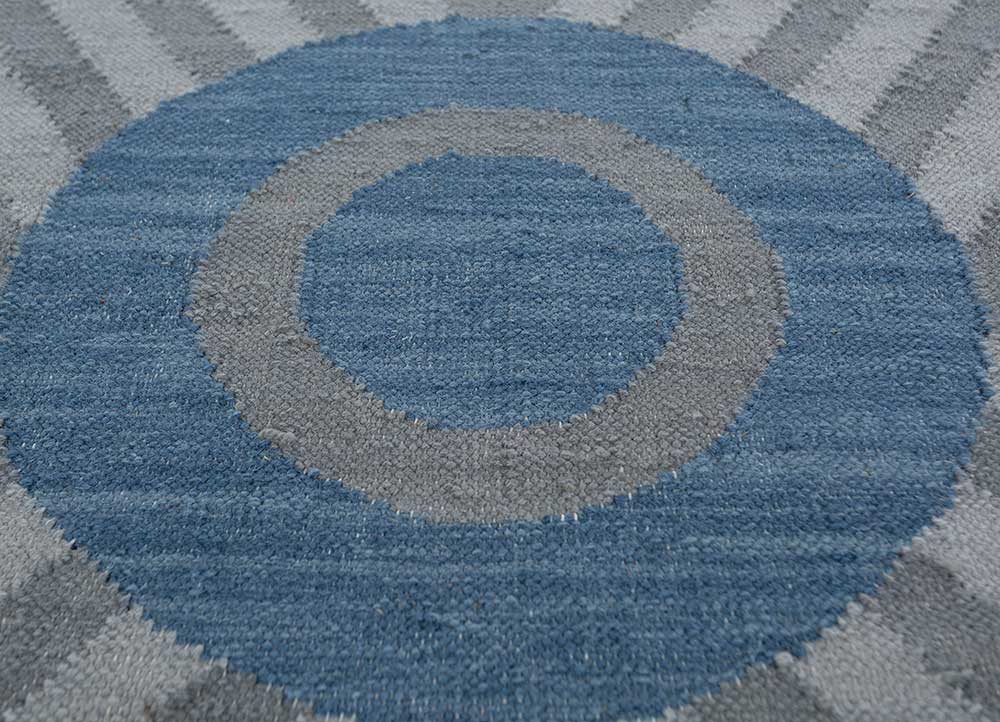 checkers blue wool flat weaves Rug - CloseUp