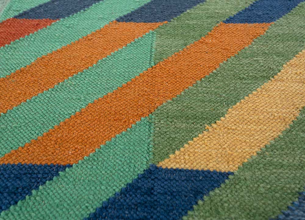 checkers red and orange wool flat weaves Rug - CloseUp