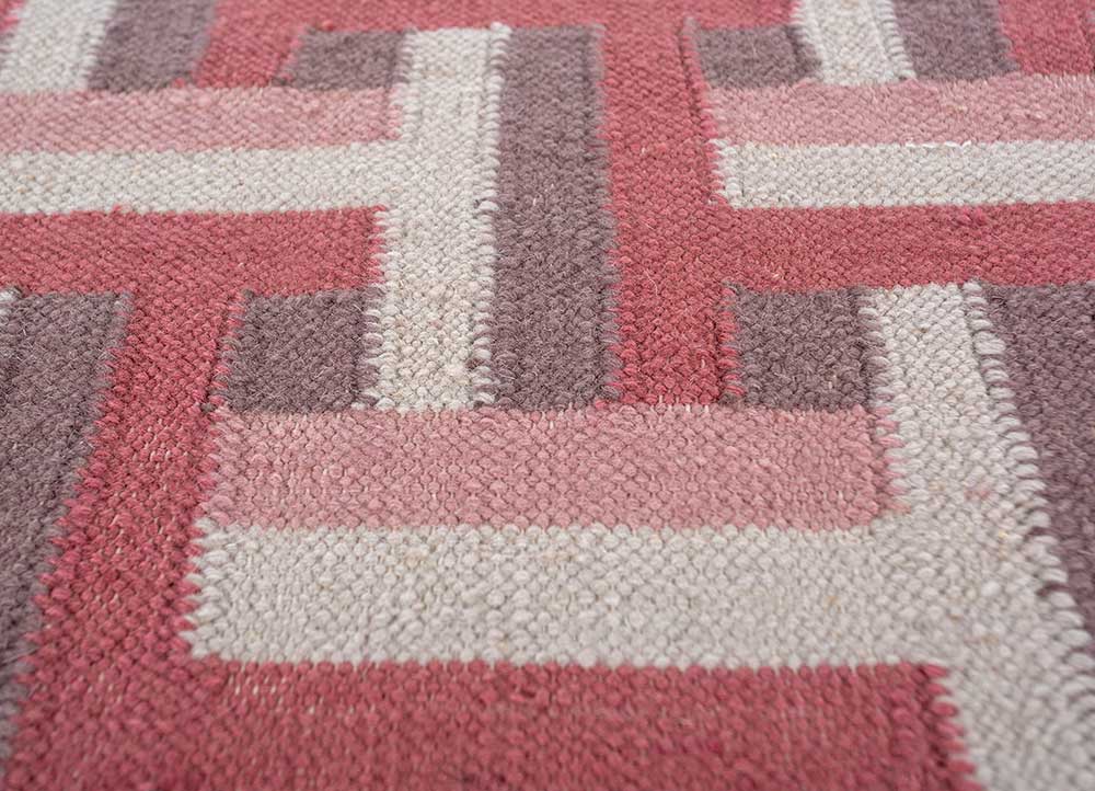 checkers pink and purple wool flat weaves Rug - CloseUp