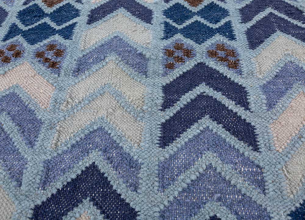 checkers blue wool flat weaves Rug - CloseUp
