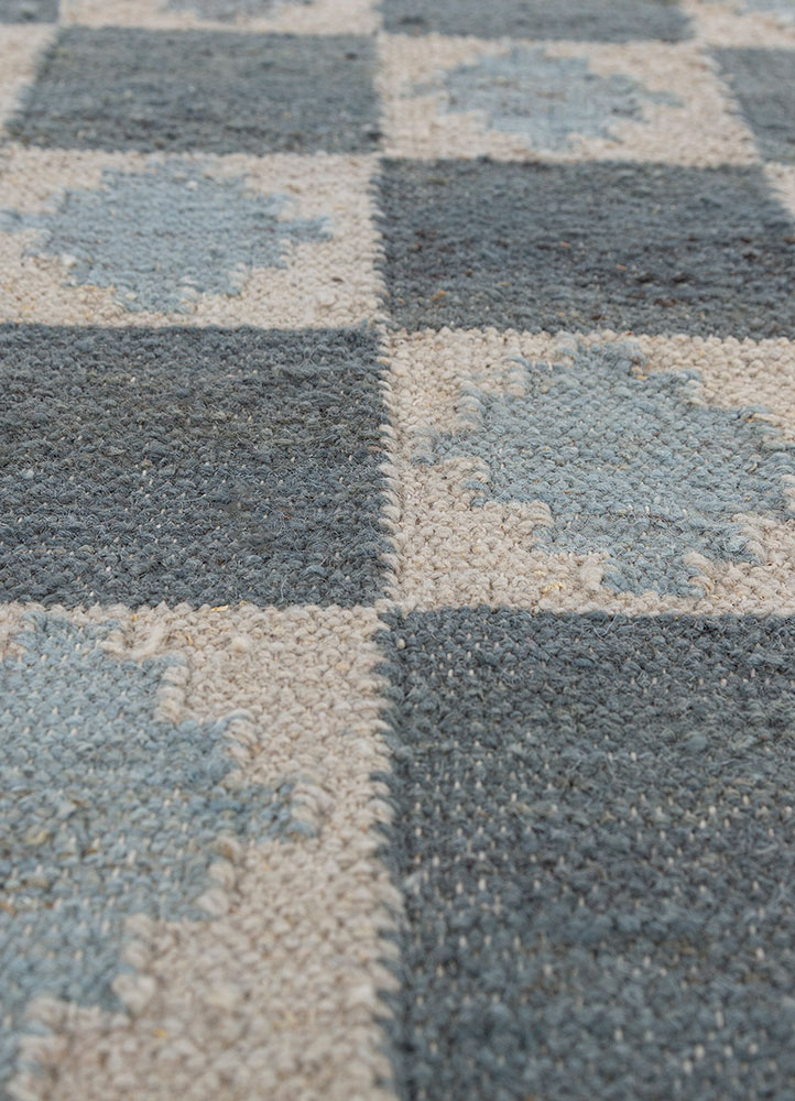 alhambra blue wool flat weaves Rug - CloseUp