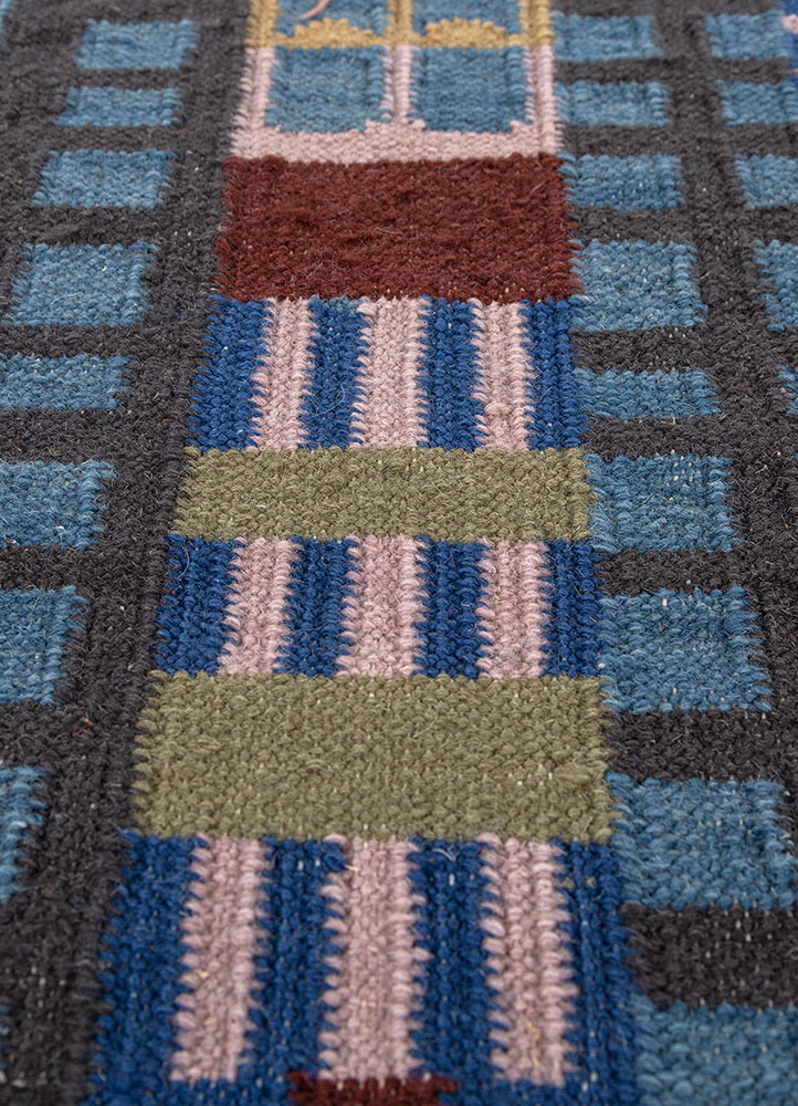 checkers grey and black wool flat weaves Rug - CloseUp