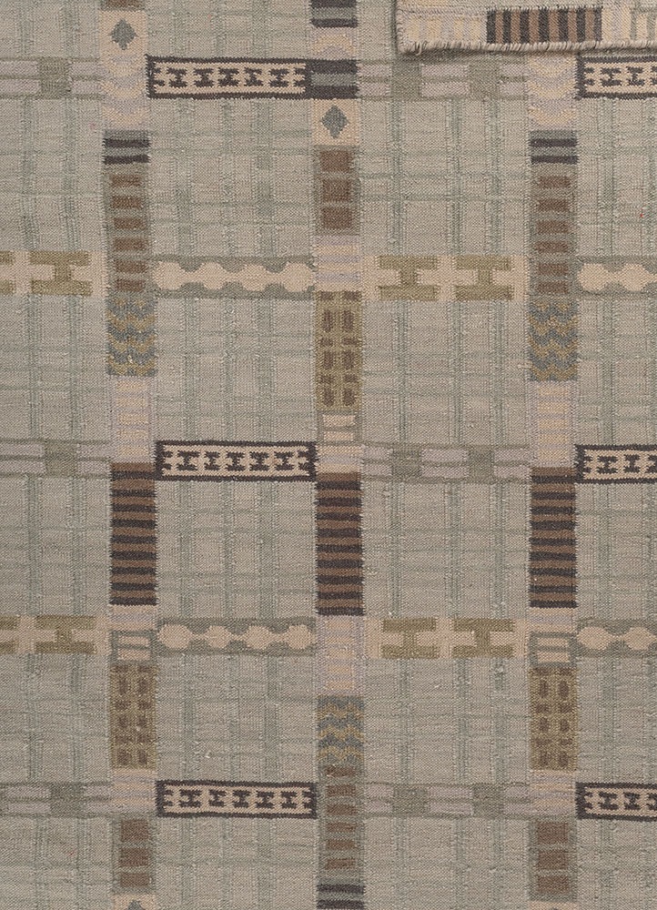 checkers blue wool flat weaves Rug - CloseUp