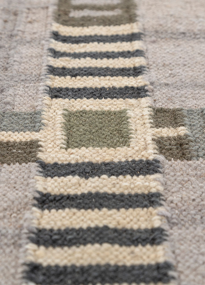 checkers grey and black wool flat weaves Rug - CloseUp