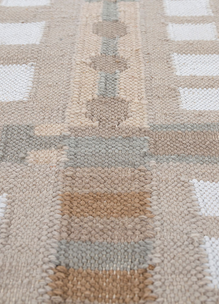 checkers ivory wool flat weaves Rug - CloseUp