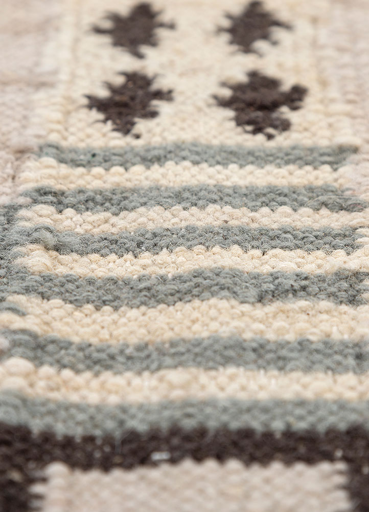checkers beige and brown wool flat weaves Rug - CloseUp