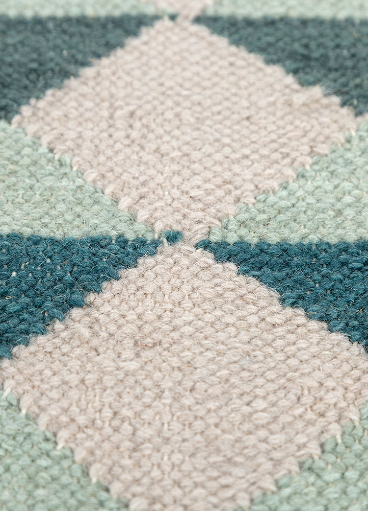 checkers blue wool flat weaves Rug - CloseUp