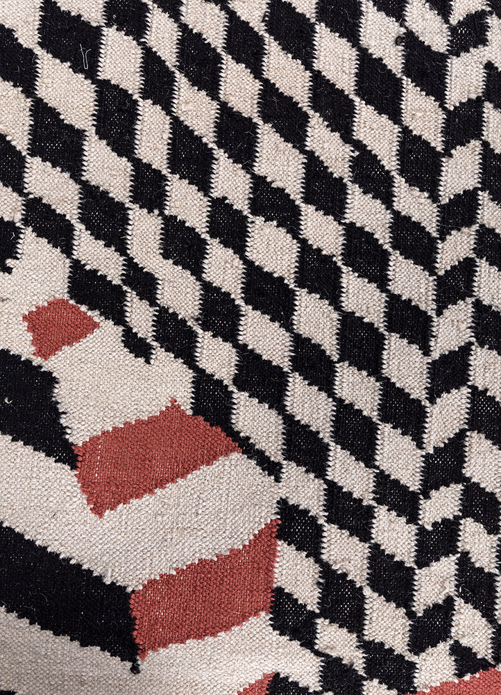checkers ivory wool flat weaves Rug - CloseUp