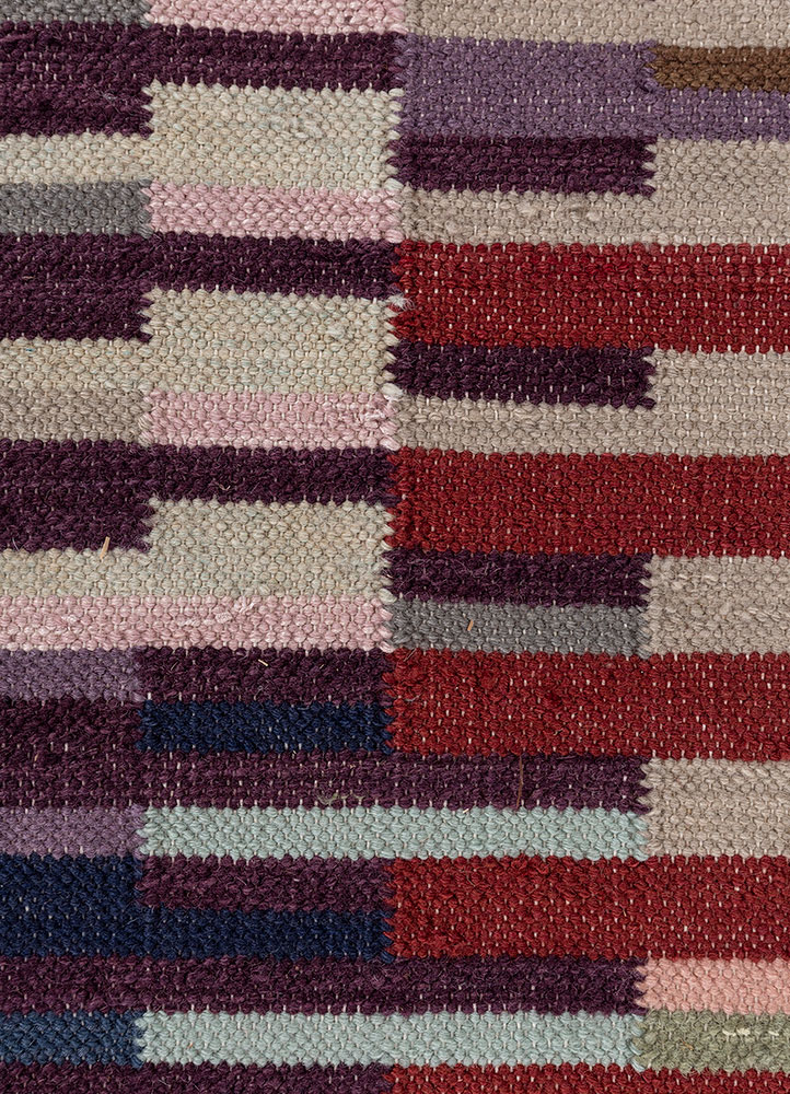 checkers pink and purple wool flat weaves Rug - CloseUp