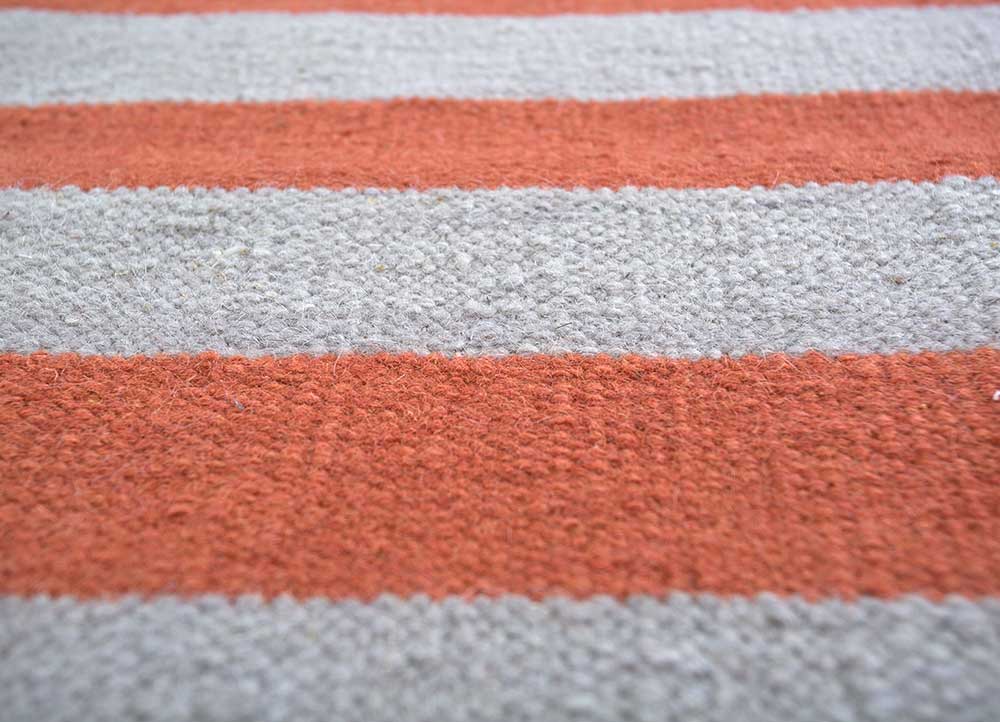 indusbar red and orange wool flat weaves Rug - CloseUp