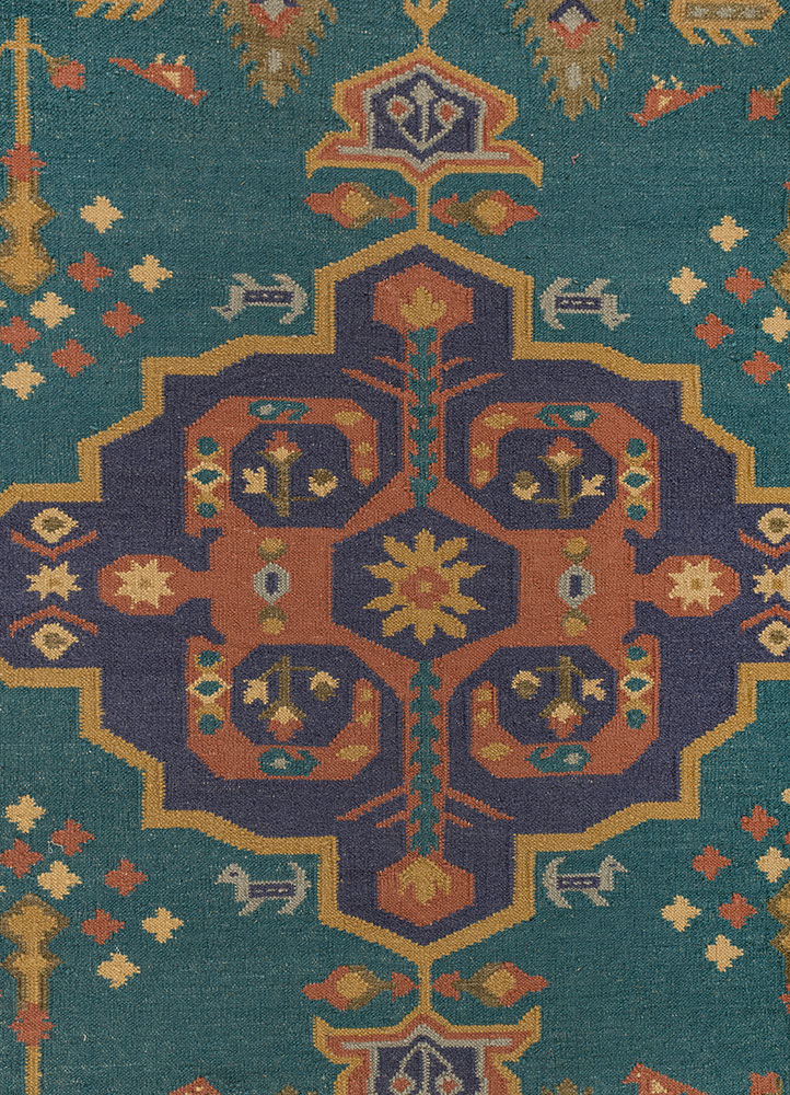 bedouin blue wool flat weaves Rug - CloseUp