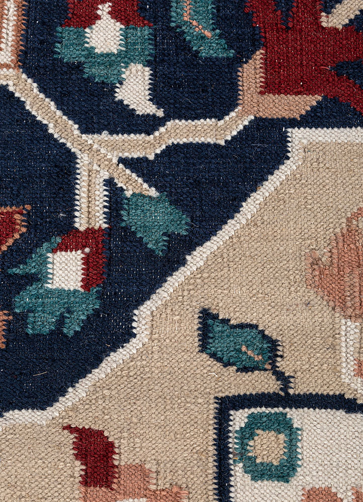 bedouin blue wool flat weaves Rug - CloseUp
