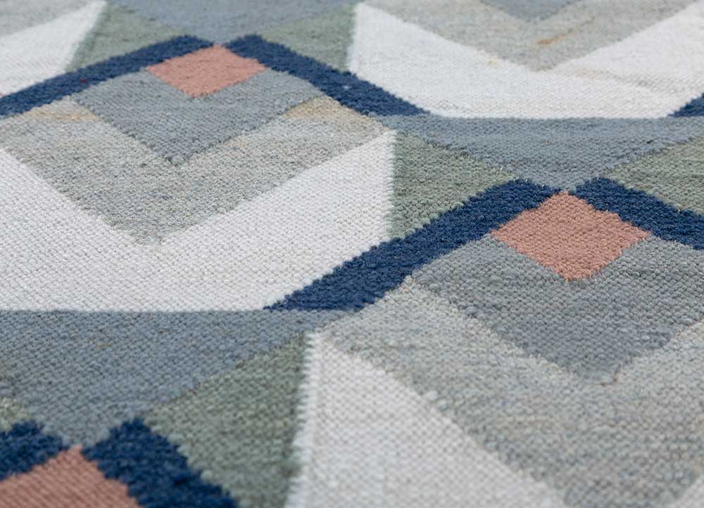 checkers ivory wool flat weaves Rug - CloseUp