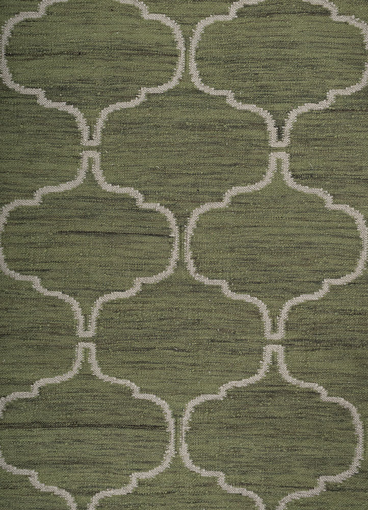 indusbar green wool and viscose flat weaves Rug - CloseUp