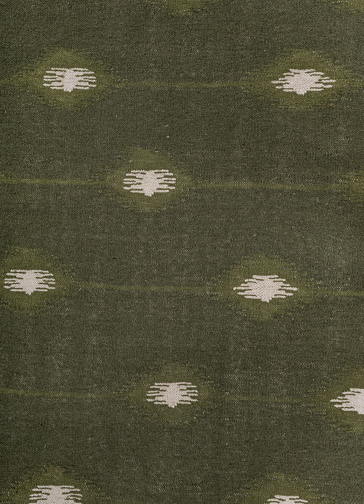 indusbar green wool and viscose flat weaves Rug - CloseUp