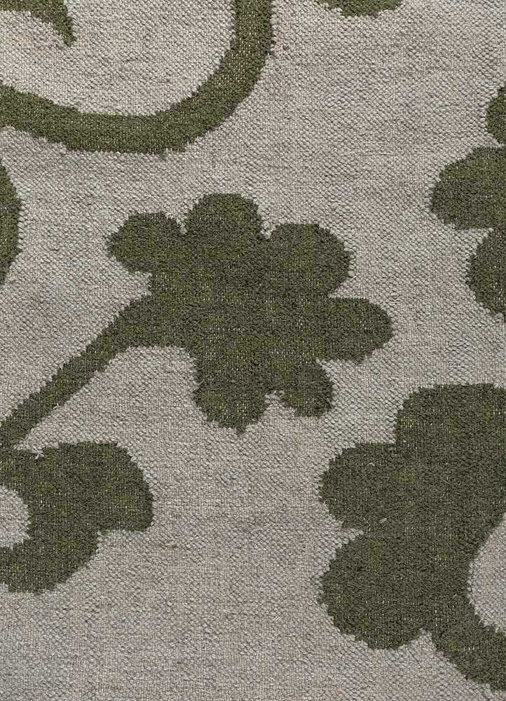indusbar green wool and viscose flat weaves Rug - CloseUp