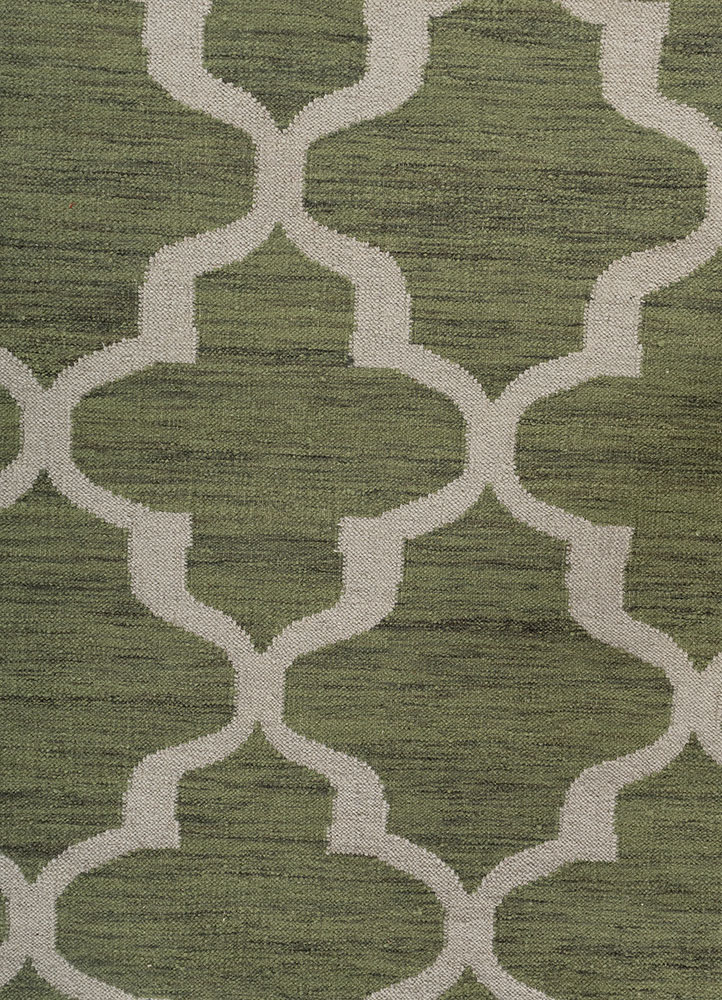 indusbar green wool and viscose flat weaves Rug - CloseUp