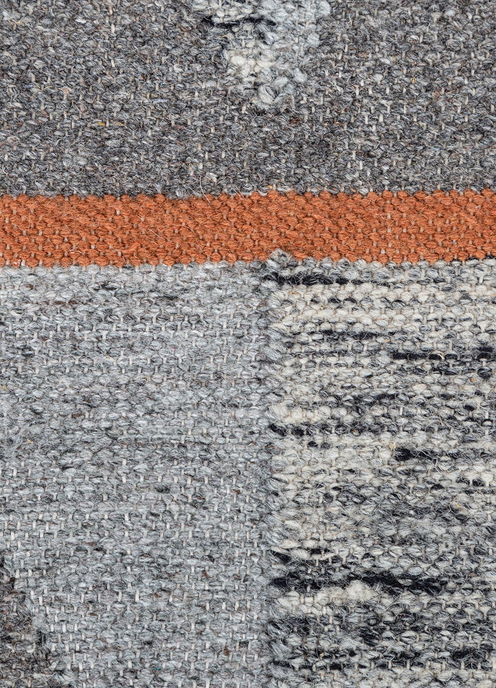 indusbar grey and black wool and viscose flat weaves Rug - CloseUp