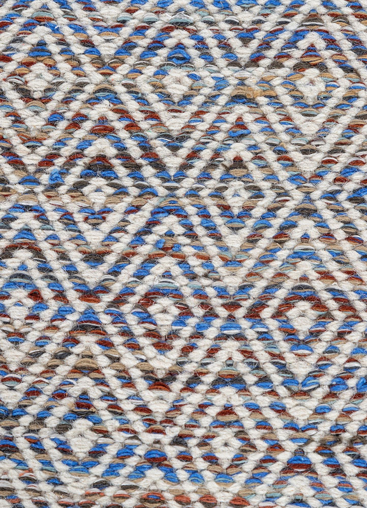 abrash blue wool and viscose flat weaves Rug - CloseUp