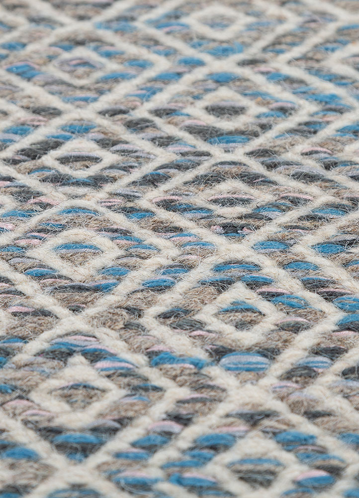 abrash blue wool and viscose flat weaves Rug - CloseUp