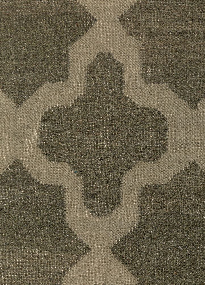 indusbar green wool and viscose flat weaves Rug - CloseUp