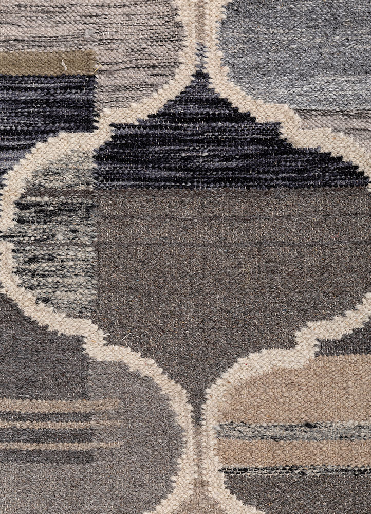 indusbar beige and brown wool and viscose flat weaves Rug - CloseUp