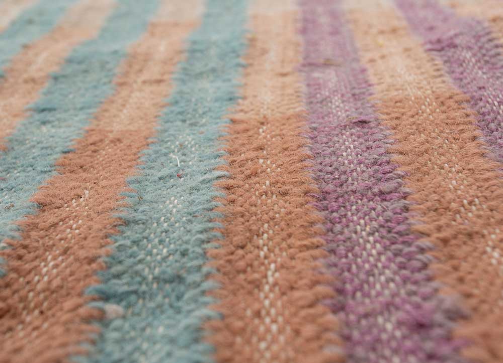 checkers red and orange wool and viscose flat weaves Rug - CloseUp