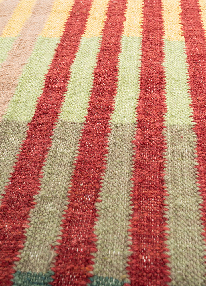 checkers red and orange wool and viscose flat weaves Rug - CloseUp