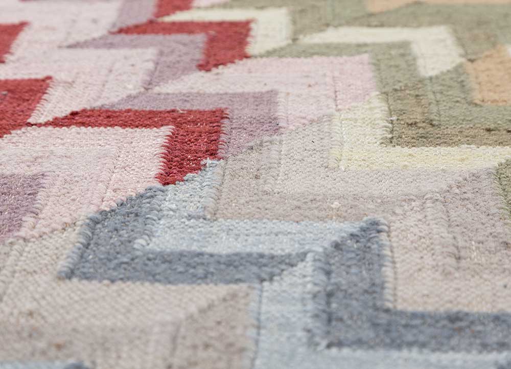 checkers beige and brown wool and viscose flat weaves Rug - CloseUp