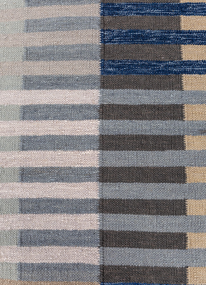 checkers blue wool and viscose flat weaves Rug - CloseUp