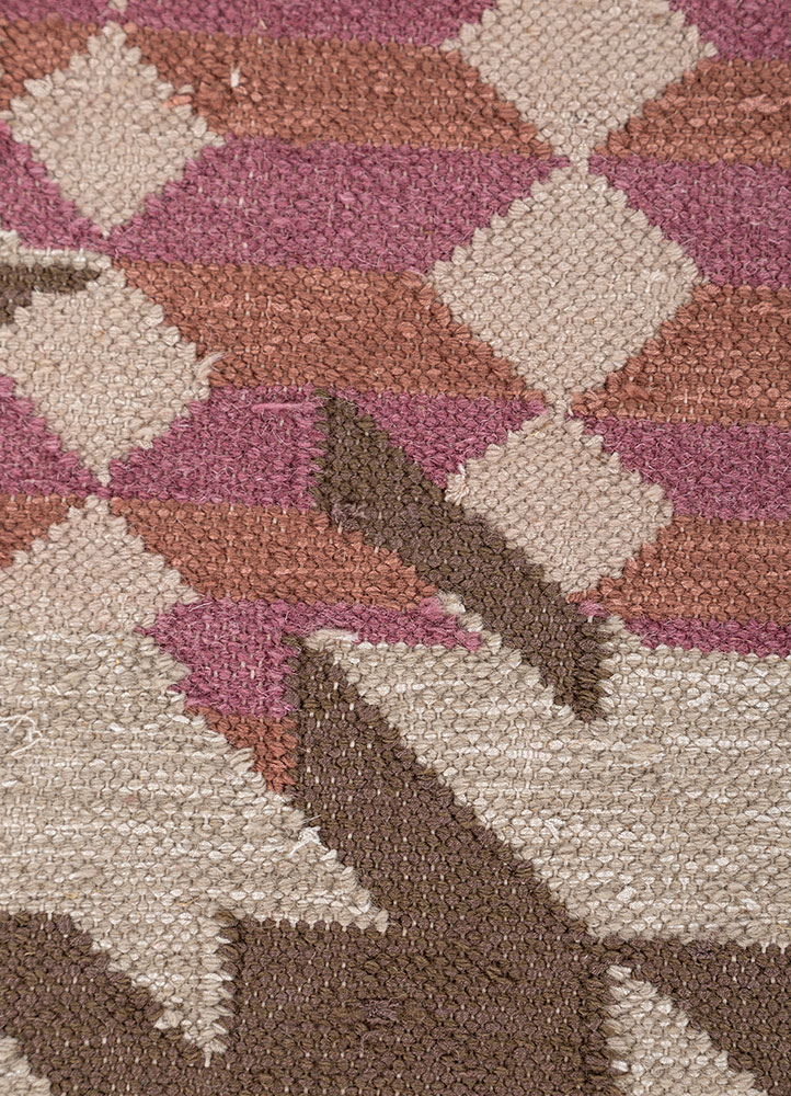checkers beige and brown wool and viscose flat weaves Rug - CloseUp