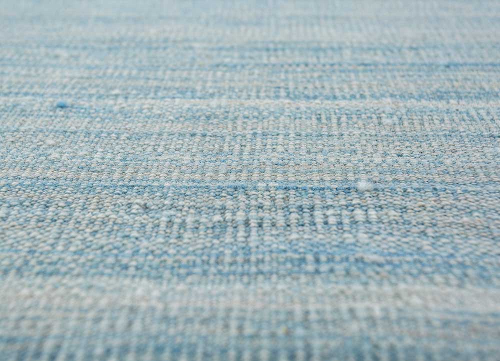 abrash blue wool flat weaves Rug - CloseUp